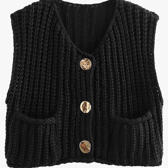 New Sweater Vest Chunky Knit Gold Button Down Sleeveless Knitted Cardigan Po… - Picture 7 of 13